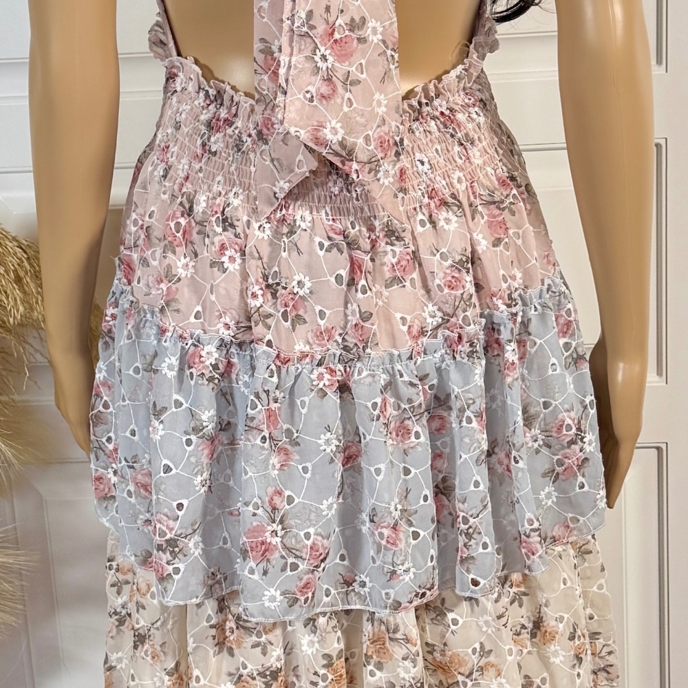 FLORAL EYELET HALTER TOP MAXI DRESS - Picture 6 of 12